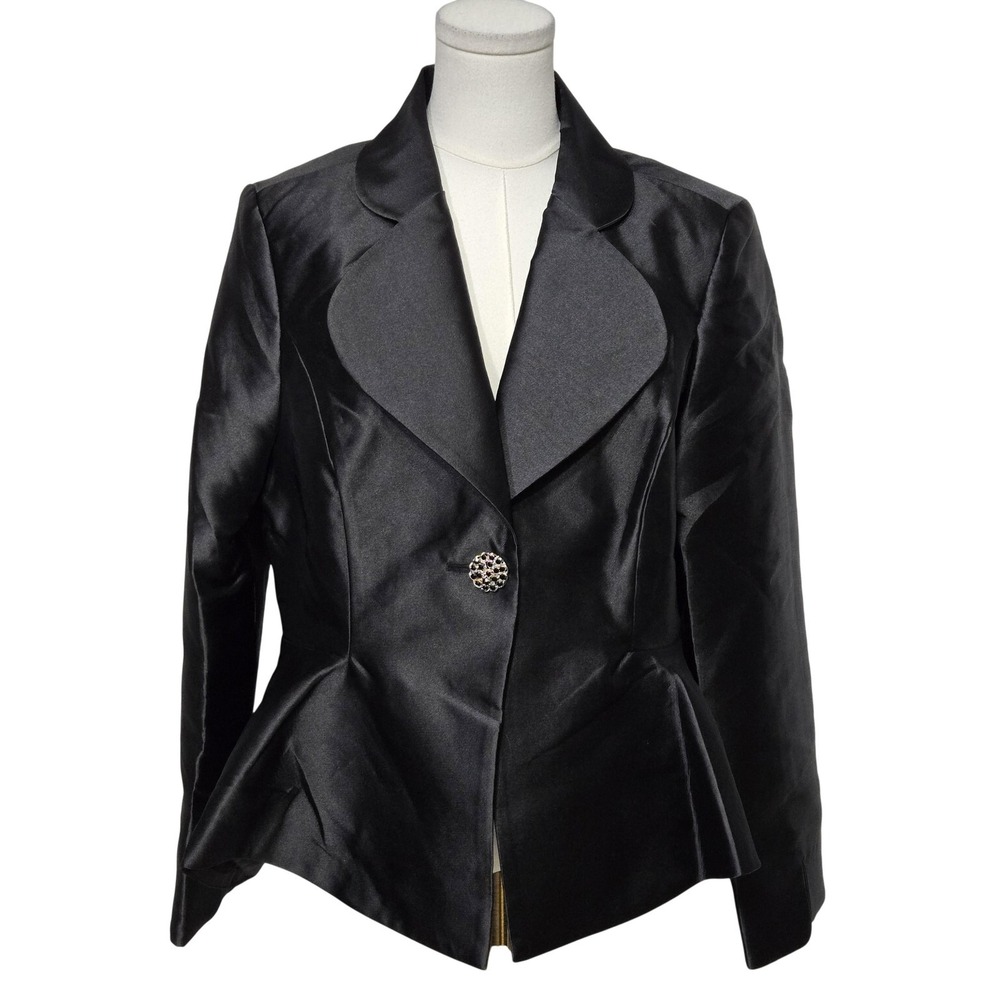 Dresses‎ By Nubiano Blazer Womens 12 Black Satin Peplum One Button Formal Jacket